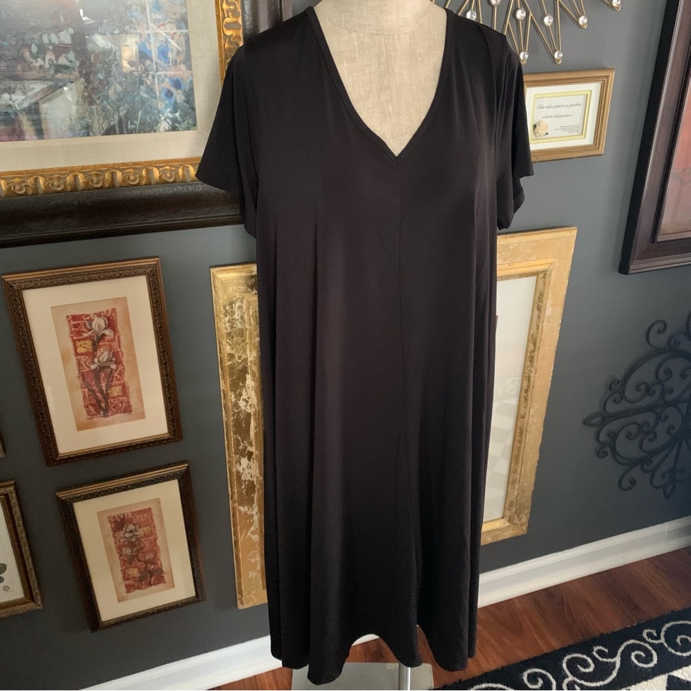 Roaman's Classic Black V-Neck Dress